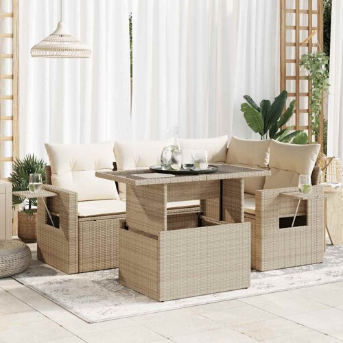 vidaXL 5-dijelni vrtni set sofa s jastucima bež od poliratana