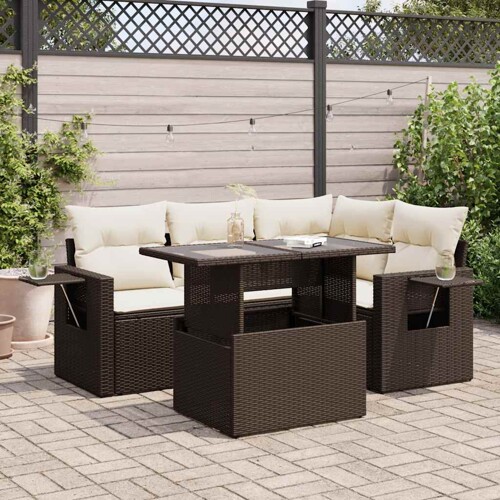 vidaXL 5-dijelni set vrtnih sofa s jastucima poliratan smeđi