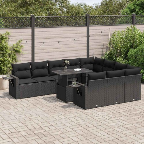 vidaXL 11-dijelni set vrtnih sofa od poliratana s jastucima crni