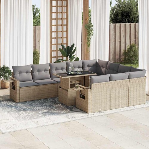 vidaXL 11-dijelni set vrtnih sofa od poliratana s jastucima bež