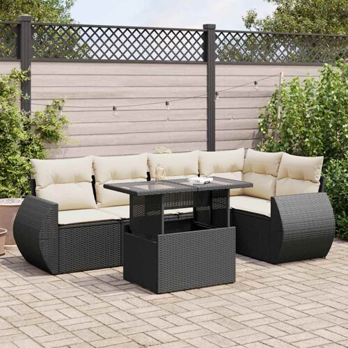 vidaXL 6-dijelni set vrtnih sofa s jastucima crni od poliratana