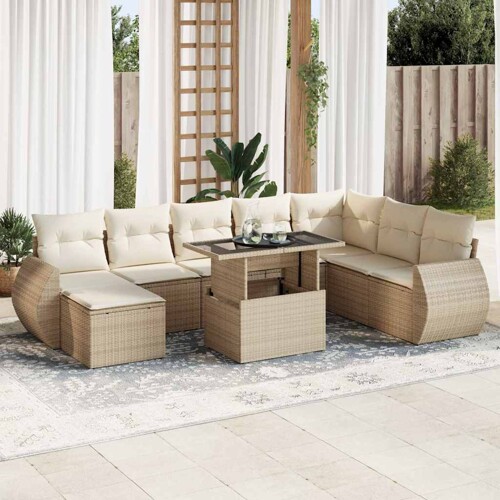 vidaXL 9-dijelni set vrtnih sofa s jastucima bež od poliratana