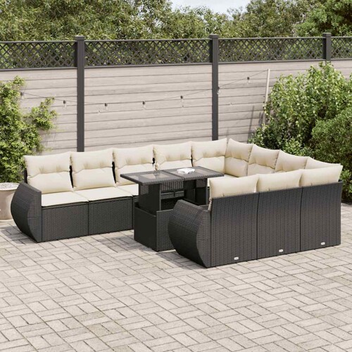 vidaXL 11-dijelni set vrtnih sofa od poliratana s jastucima crni