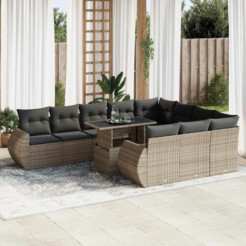 vidaXL 11-dijelni set vrtnih sofa od poliratana s jastucima sivi
