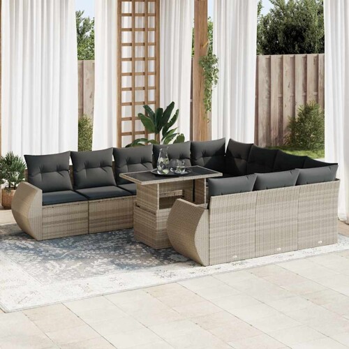 vidaXL 11-dijelni set vrtnih sofa poliratan s jastucima svijetlosivi