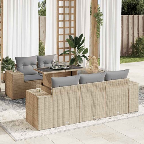 vidaXL 6-dijelni set vrtnih sofa s jastucima bež od poliratana