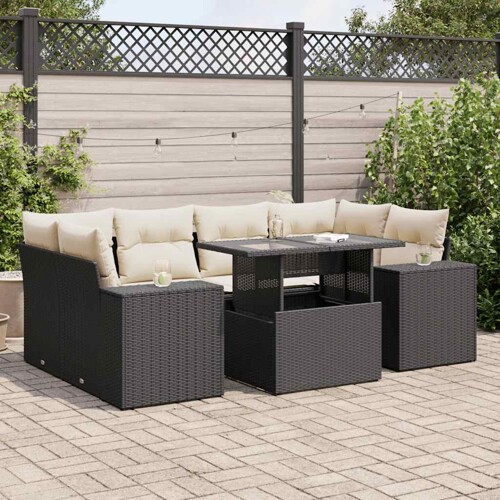 vidaXL 7-dijelni set vrtnih sofa od poliratana s jastucima crni