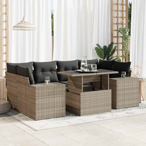 vidaXL 7-dijelni set vrtnih sofa sivi od poliratana