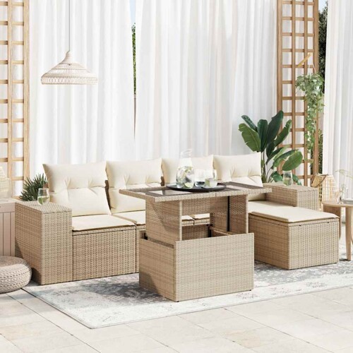 vidaXL 6-dijelni set vrtnih sofa s jastucima bež od poliratana