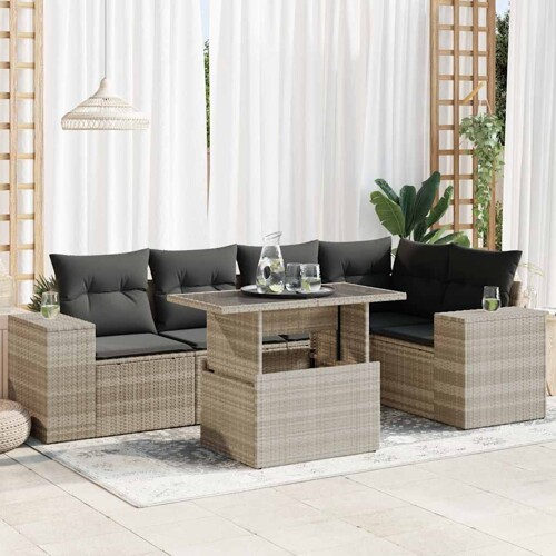 vidaXL 6-dijelni set vrtnih sofa od poliratana s jastucima svjetlosivi
