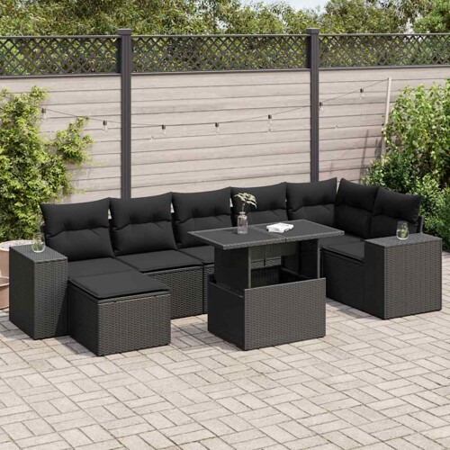 vidaXL 8-dijelni set vrtnih sofa od poliratana s jastucima crni
