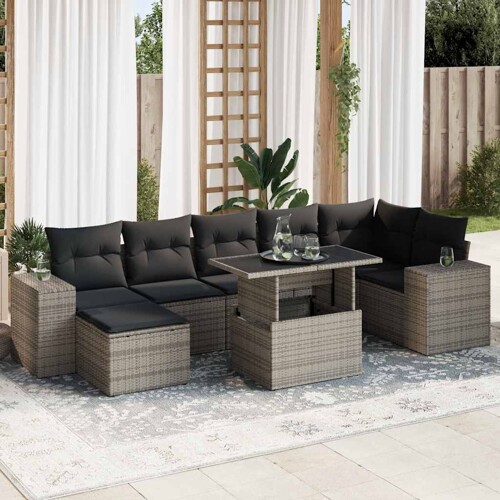 vidaXL 8-dijelni set vrtnih sofa od poliratana s jastucima sivi