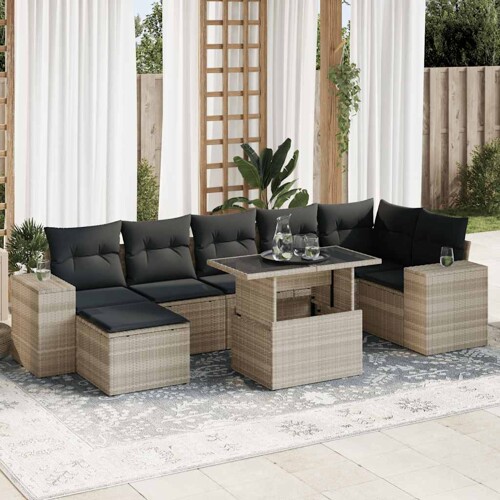 vidaXL 8-dijelni set vrtnih sofa od poliratana s jastucima svjetlosivi