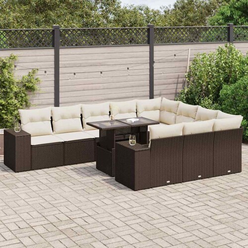 vidaXL 11-dijelni set vrtnih sofa od poliratana s jastucima smeđi