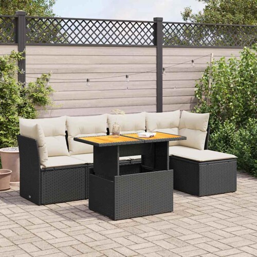 vidaXL 6-dijelni set vrtnih sofa s jastucima crni od poliratana