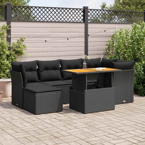 vidaXL 7-dijelni set vrtnih sofa od poliratana s jastucima crni
