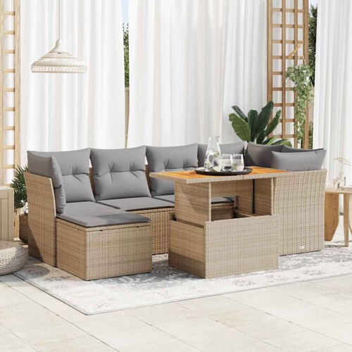 vidaXL 7-dijelni set vrtnih sofa od poliratana s jastucima bež