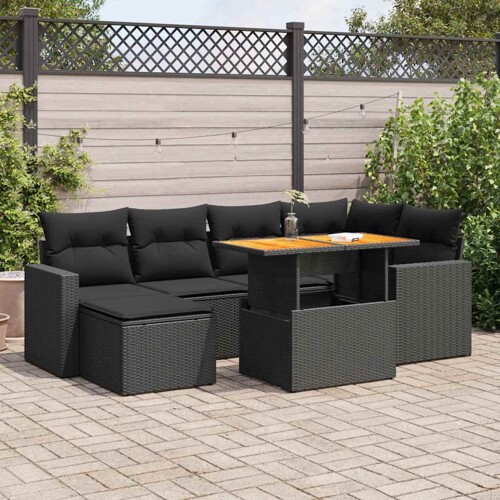 vidaXL 7-dijelni set vrtnih sofa od poliratana s jastucima crni