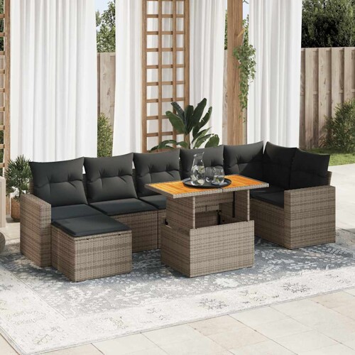vidaXL 8-dijelni set vrtnih sofa od poliratana s jastucima sivi