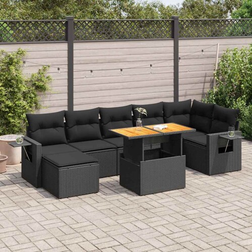 vidaXL 8-dijelni set vrtnih sofa od poliratana s jastucima crni