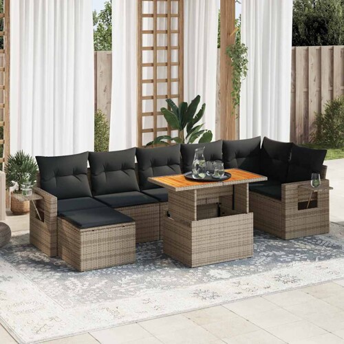 vidaXL 8-dijelni set vrtnih sofa od poliratana s jastucima sivi