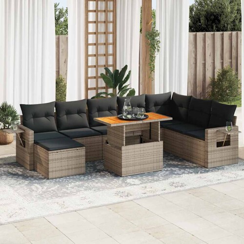 vidaXL 9-dijelni set vrtnih sofa od poliratana s jastucima sivi