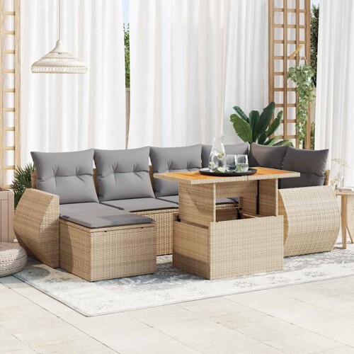 vidaXL 7-dijelni set vrtnih sofa od poliratana s jastucima bež