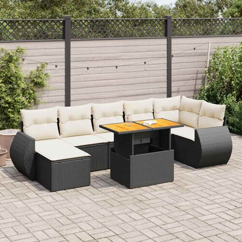 vidaXL 8-dijelni set vrtnih sofa od poliratana s jastucima crni