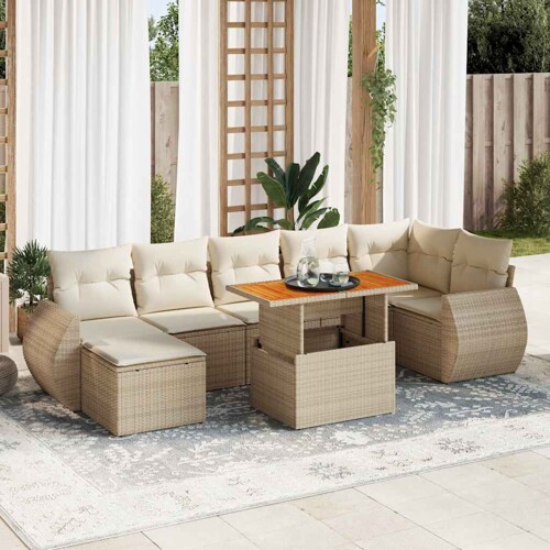 vidaXL 8-dijelni set vrtnih sofa od poliratana s jastucima bež