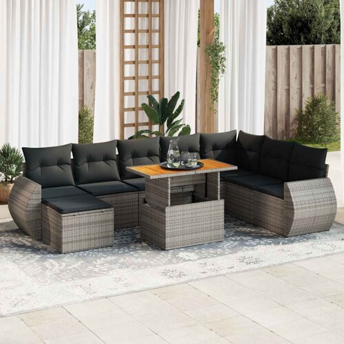 vidaXL 9-dijelni set vrtnih sofa od poliratana s jastucima sivi