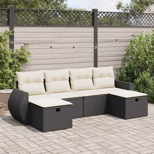 vidaXL 6-dijelni set vrtnih sofa s jastucima crni od poliratana