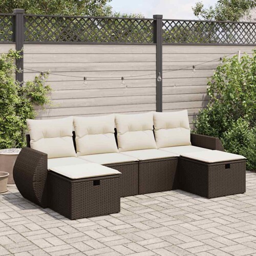 vidaXL 6-dijelni set vrtnih sofa od poliratana s jastucima smeđi