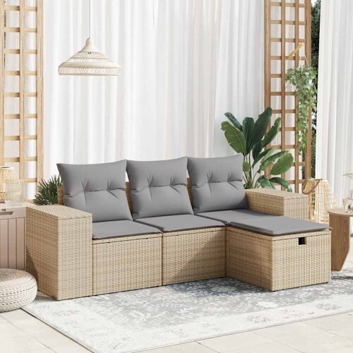 vidaXL 4-dijelni set vrtnih sofa s jastucima bež od poliratana