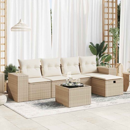 vidaXL 6-dijelni set vrtnih sofa s jastucima bež od poliratana