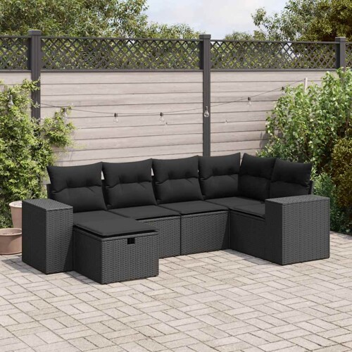 vidaXL 6-dijelni set vrtnih sofa s jastucima crni od poliratana