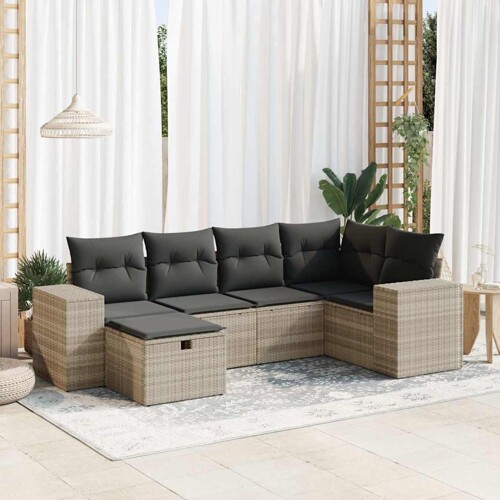 vidaXL 6-dijelni set vrtnih sofa od poliratana s jastucima svjetlosivi