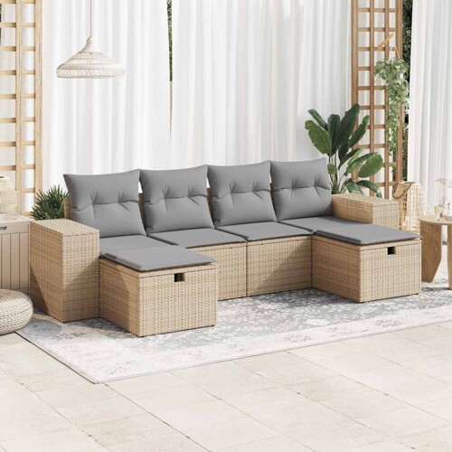 vidaXL 6-dijelni set vrtnih sofa s jastucima bež od poliratana
