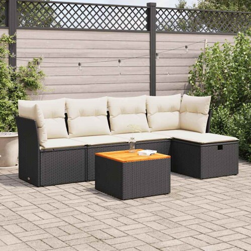 vidaXL 6-dijelni set vrtnih sofa s jastucima crni od poliratana