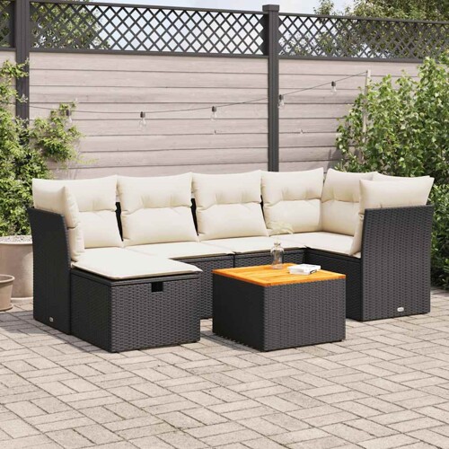 vidaXL 7-dijelni set vrtnih sofa od poliratana s jastucima crni