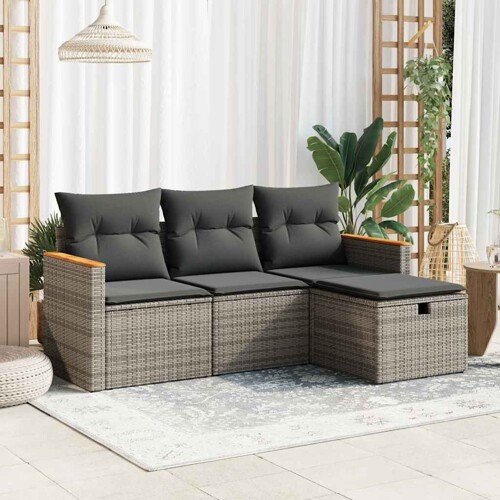 vidaXL 4-dijelni set vrtnih sofa od poliratana s jastucima sivi