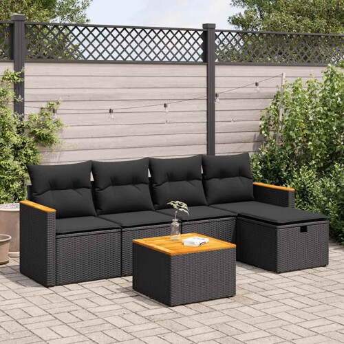 vidaXL 6-dijelni set vrtnih sofa s jastucima crni od poliratana