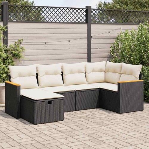 vidaXL 6-dijelni set vrtnih sofa s jastucima crni od poliratana