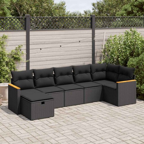 vidaXL 7-dijelni set vrtnih sofa od poliratana s jastucima crni