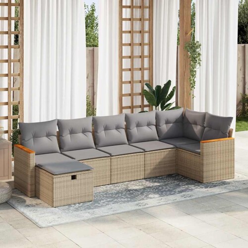 vidaXL 7-dijelni set vrtnih sofa od poliratana s jastucima bež