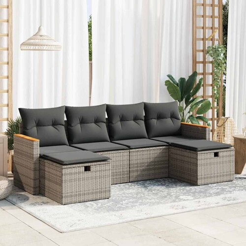 vidaXL 6-dijelni set vrtnih sofa od poliratana s jastucima sivi