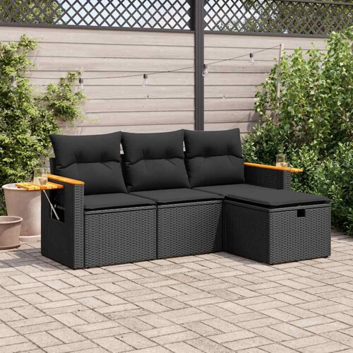 vidaXL 4-dijelni set vrtnih sofa od poliratana s jastucima crni