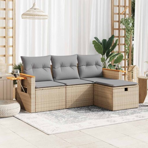 vidaXL 4-dijelni set vrtnih sofa s jastucima bež od poliratana