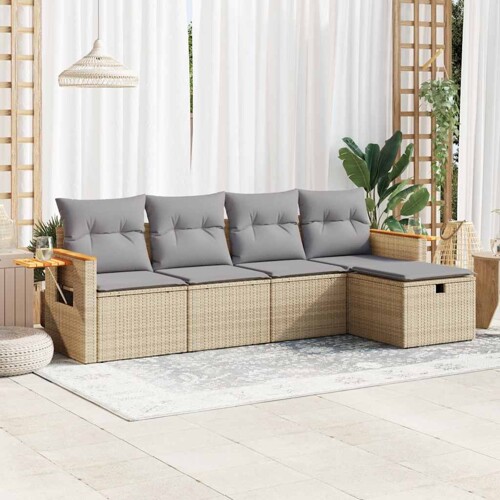 vidaXL 5-dijelni vrtni set sofa s jastucima bež od poliratana