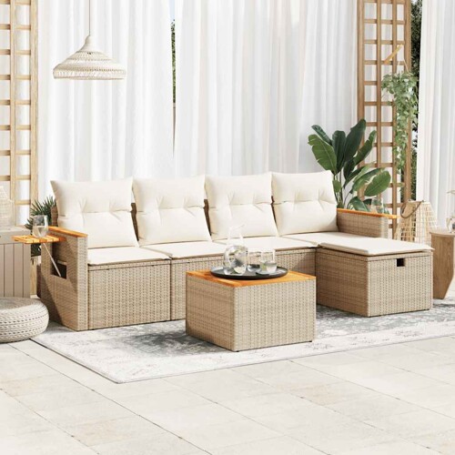 vidaXL 6-dijelni set vrtnih sofa s jastucima bež od poliratana