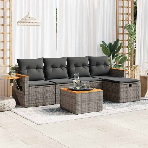 vidaXL 6-dijelni set vrtnih sofa od poliratana s jastucima sivi